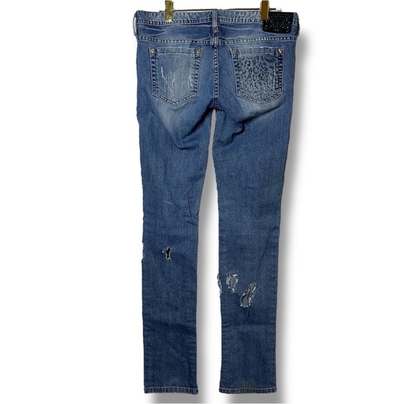 VINTAGE GUESS Scarlet Skinny Leg Bedazzle Y2K Low Rise Hip Hugger Denim Jeans 27 - Picture 4 of 16